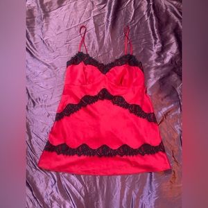 Red and black silk slip top